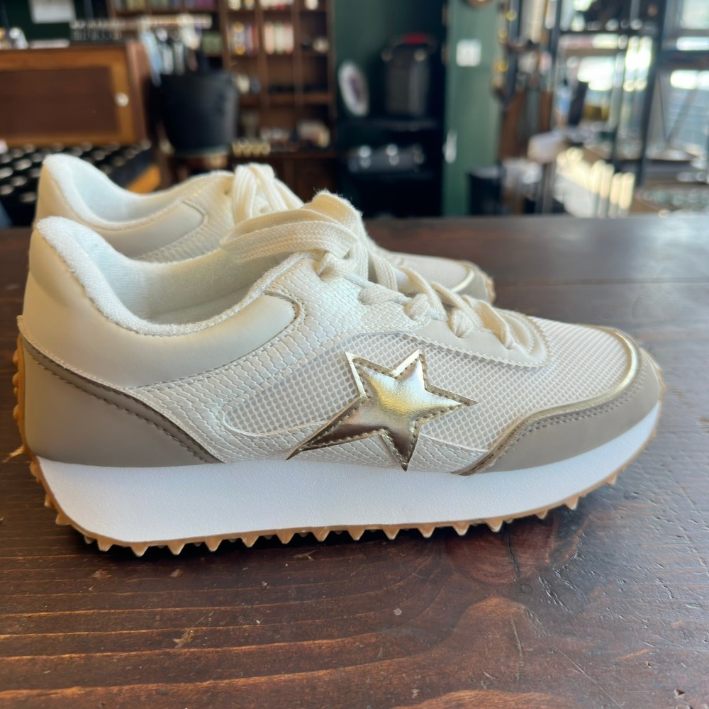 Vintage Havana Gadol Sneakers Womens 7 Cream Gold Star Platform Mesh Lace Up - Picture 4 of 11